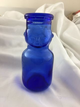 Vintage Cobalt Blue Baby Face Milk Container - 1/2 Pint Liquid Glass Bottle