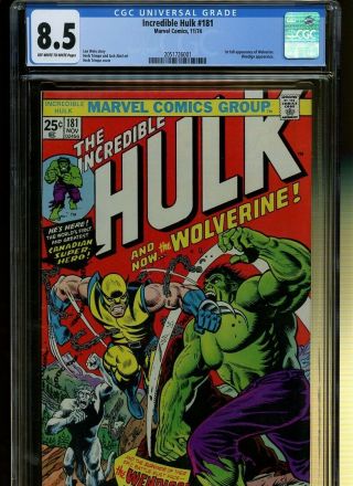 Incredible Hulk 181 Cgc 8.  5 | Marvel 1974 | 1st Full Wolverine.  Wendigo App.