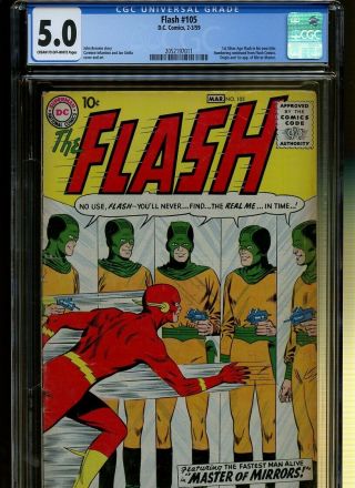 Flash 105 Cgc 5.  0 | 1st S.  A.  Flash In His Own Title.  Origin & 1st Mirror Master.