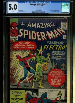 Spider - Man 9 Cgc 5.  0 | Marvel 1964 | Origin & 1st Electro - Max Dillon.