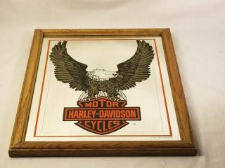 Vintage Framed Eagle Logo Harley Davidson Mirror