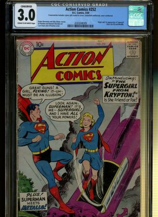 Action Comics 252 Cgc Conserved 3.  0 | Dc 1959 | Origin & 1st Supergirl & Metallo