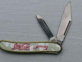 Vintage Coca Cola Knife Made In Usa 2 Blades 5 Cents Bottles