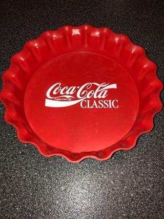 Vintage Coca Cola Classic Coke Red Thick Plastic Beer Soda Tray Sign Bottle Cap