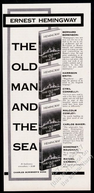 1952 The Old Man And The Sea Book Release Ernest Hemingway Vintage Print Ad