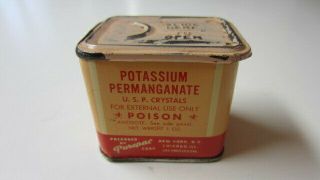 Vintage Potassium Permanganate / Poison Antidote Tin Container By Purepac