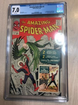 Spider - Man 2 Cgc 7.  0 Fn/vf White Pages Scarce In This 1963