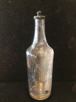 Antique Embossed Owl Pictorial " The Owl Drug Co " Bottle With Top 9” Tall