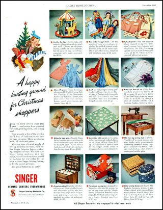 1943 Singer Sewing Centers Christmas Shopping Gifts Vintage Photo Print Ad Adl38