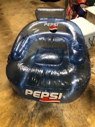 Pepsi Inflatable Clear Blue Chair Huge Holds Air Well