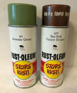 Vintage Rust Oleum Spray Paint Cans Avacado Green And Bar B Q Copper Bronze 1973