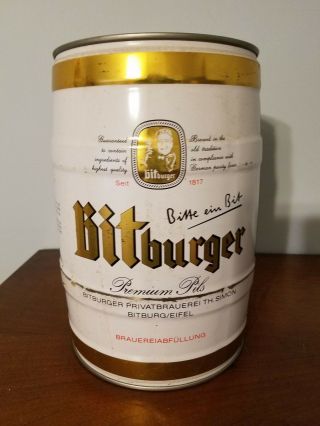 Vintage Bitburger West Germany 5l Barrel Gallon Steel Beer Can Keg