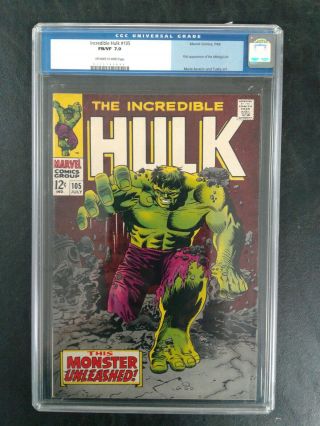 The Incredible Hulk 105 Marvel July 1968 Cgc Graded Fn/vf 7.  0 1st Missing Link