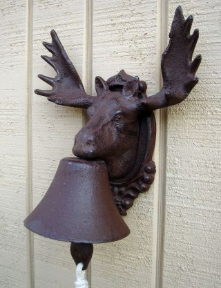 Cast Iron Rustic Moose Elk W/antlers Bell Rustic Lodge Tavern Pub Bar Wall Decor