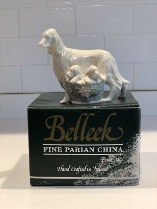 Belleek Fine Parian China Floral Treasures Irish Setter w/ Puppies Figurine 1999 5