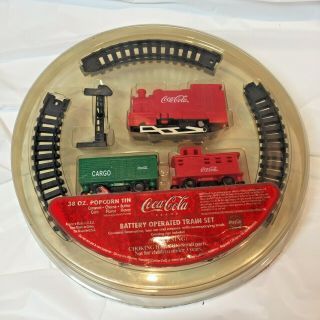 Coca - Cola Battery Operated Train Set 38 Oz Popcorn Tin Lid Nip No Tin