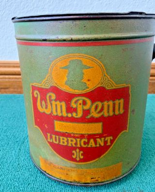 Exceedingly Rare Vintage Wm Penn Canfield Lubricant / Motor Oil 16 Lb When Full