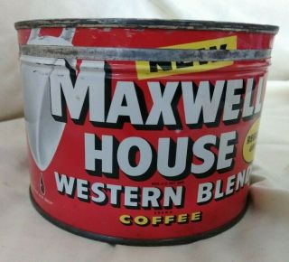 Vintage Maxwell House Red Coffee Tin Can 1 Pound Houston Tx