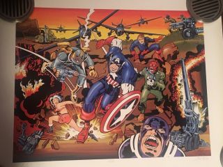 Captain America Print Signed by Jack Kirby and Stan Lee 15/50 extremely rare 4