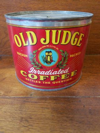 Vtg Old Judge Irradiated Coffee Tin - Evans Coffee St.  Louis