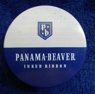 Vintage Empty Panama - Beaver Typewriter Ribbon Tin - Navy Blue With Screw On Lid