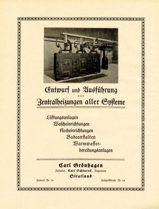 Sanitary Gronhagen Stralsund Xl 1924 German Ad Germany Advertising,