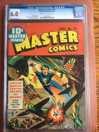 Master Comics 25 Cgc 6.  0 Cr/ow Raboy Captain Marvel Jr.  Rare Ww 2 Cover Sweet