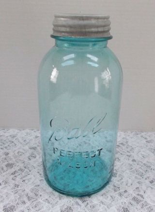 Vintage Ball Perfect Mason Jar 1923 - 1933 Blue Half Gallon Size With Zinc Lid