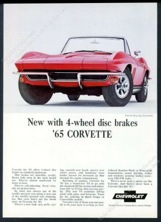 1965 Chevrolet Corvette Red Convertible Car Color Photo Vintage Print Ad