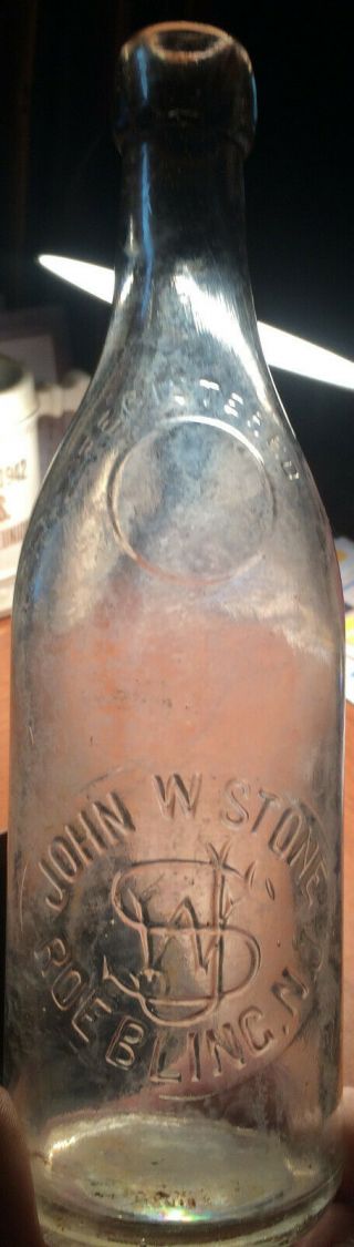 John W Stone Roebling N J Clear Blob Top Beer Bottle