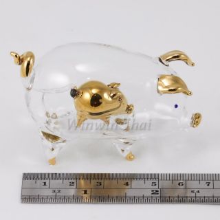 PIG With PIGLET Hand Blown Glass Miniature Figurine GOLD TRIM 2