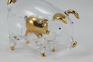 PIG With PIGLET Hand Blown Glass Miniature Figurine GOLD TRIM 4