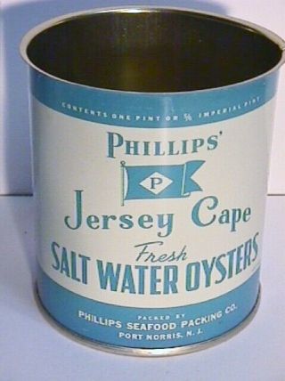 Pt Phillips Jersey Cape Fresh Salt Water Oysters Tin Oyster Can Port Norris N J