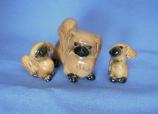 Vintage Small Pottery 3 Pekingese Dog Family C1960 Hagen Renaker Usa