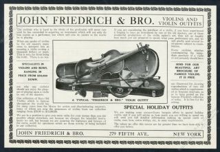 1922 John Friedrich & Bro Violin Outfit Photo Vintage Print Ad