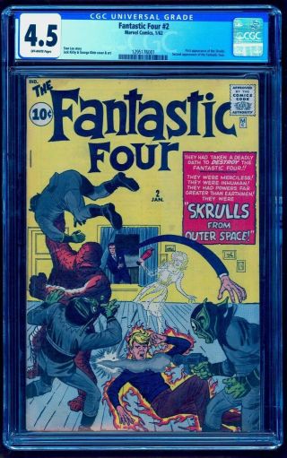 Fantastic Four 2 Cgc 4.  5 1st Skrulls Bright Colors No Marks Under Graded