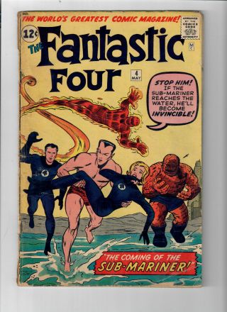 Fantastic Four 4 - Grade 3.  5 - 1st Silver Age Appearance Namor,  The Sub - Mariner
