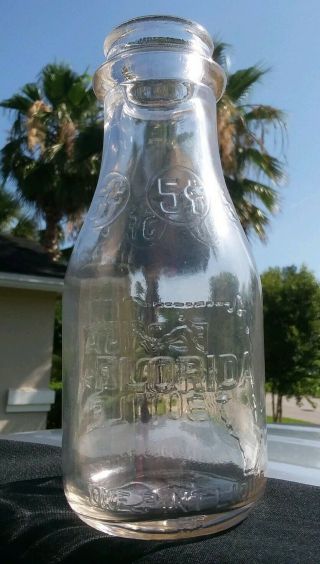 Four (4) Vintage Florida Pint 5 Cent Store Milk Bottles Embossed State Map