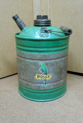 Vintage 1 Gallon Metal Kerosene Gasoline Can Polly Gas Parrot Decal Unique