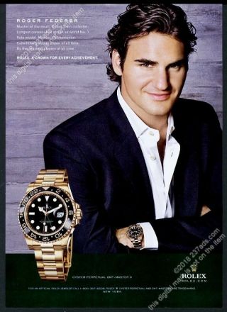 2008 Rolex Gmt Master Ii Watch Roger Federer Photo Vintage Print Ad