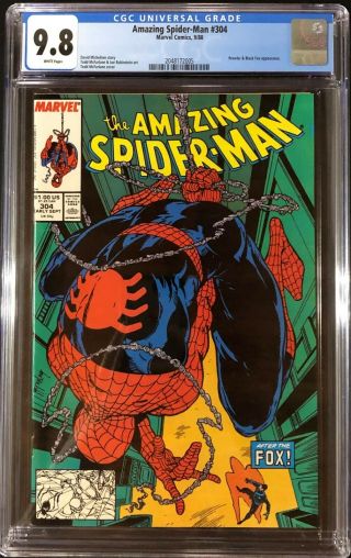 Spider - Man 304 Cgc 9.  8 Nm/mint Todd Mcfarlane Cover White Pages