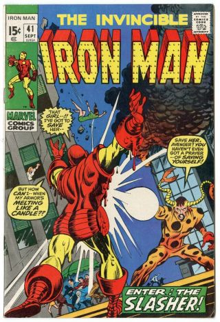 Iron Man 41 Vf/nm 9.  0 Ow/white Pages Vs.  The Slasher Marvel 1971