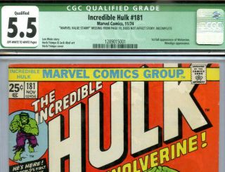 THE INCREDIBLE HULK 181 CGC 5.  5 1st Full Appearance Of Wolverine 3