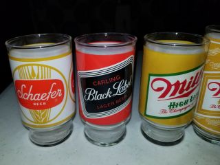 Vintage Set of 6 Beer Glasses - Miller High Life - Bud - Black Label - ETC. 2