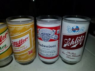 Vintage Set of 6 Beer Glasses - Miller High Life - Bud - Black Label - ETC. 3