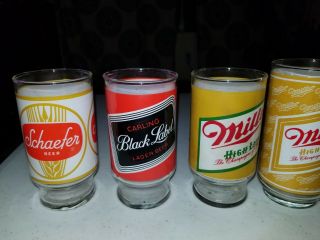 Vintage Set of 6 Beer Glasses - Miller High Life - Bud - Black Label - ETC. 5