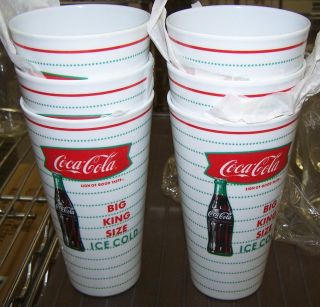Six (6) Matching Coca Cola " Big King Size " Fishtail Logo Melmine 16 Oz Glasses