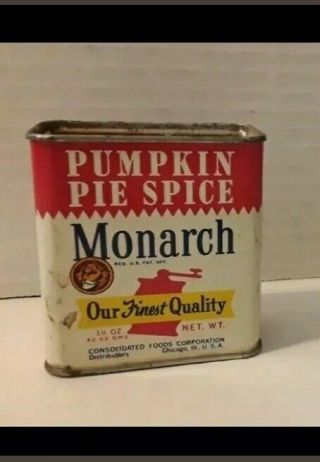 Vintage Spice Tins: Monarch Pumpkin Pie Spice Vintage Can With Recipe On Back