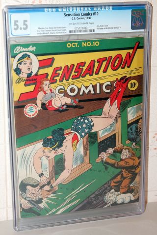 Sensation Comics 10 Rare Early Wonder Woman Golden Age Dc 1942 Cgc 5.  5