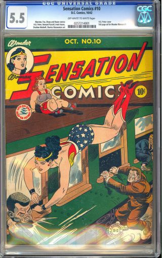 Sensation Comics 10 Rare Early Wonder Woman Golden Age DC 1942 CGC 5.  5 2